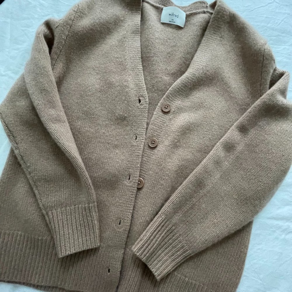 WILFRED PARCO V NECK CARDIGAN 100% CASHMERE GOLD CAMEL SIZE XX-SMALL
